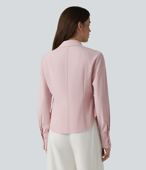 Chemise décontractée manches longues ourlet arrondi avec poche