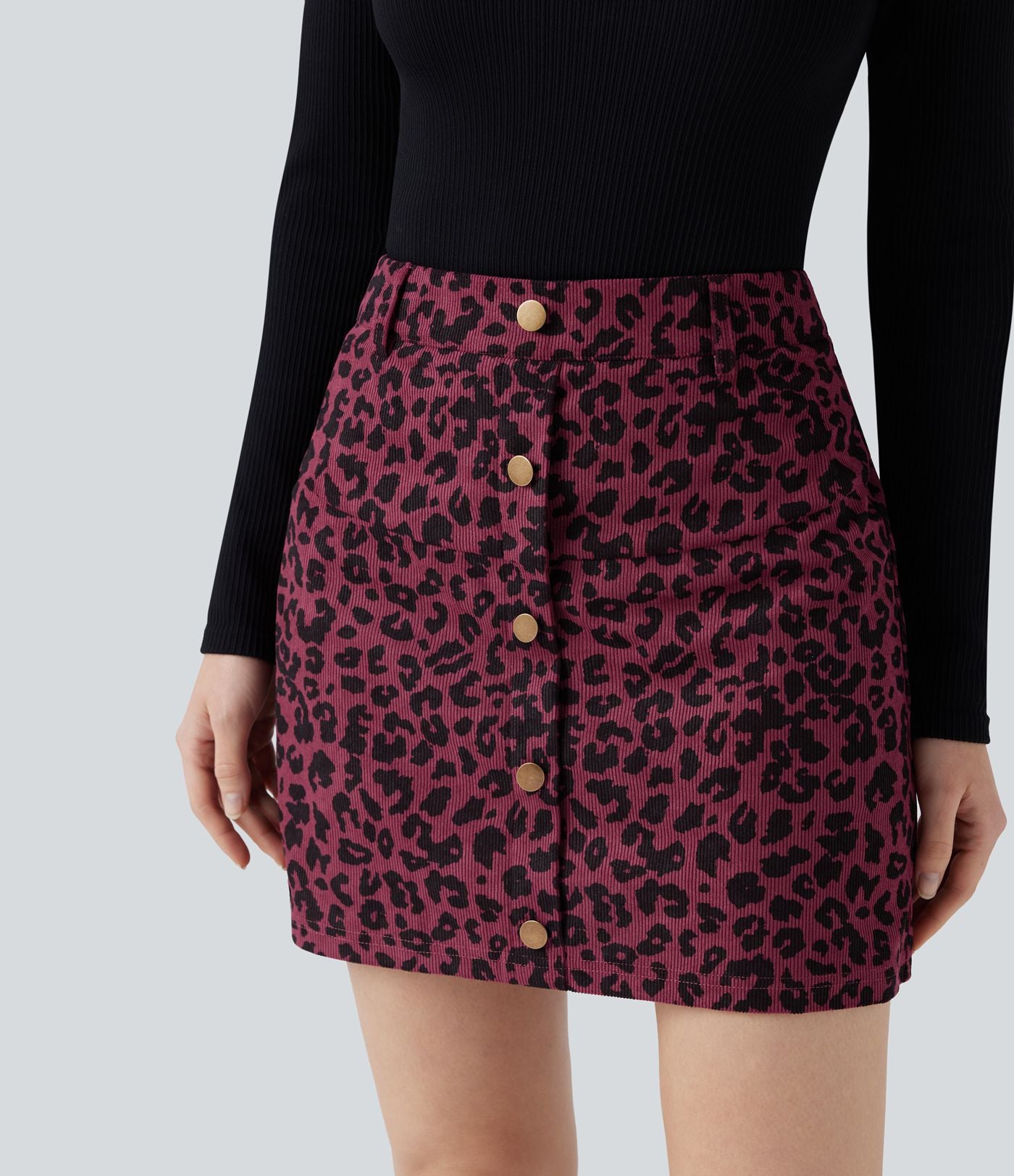 Jupe mini décontractée 2-en-1 taille haute imprimé léopard avec poche