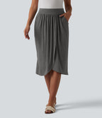 Jupe midi casual taille haute ourlet tulipe avec poches