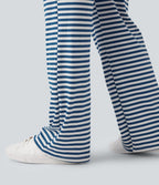 Pantalon évasé rayé taille basse à rabat