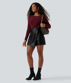 Jupe-short de décontractée courte tissu enduit taille haute