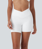 Short cycliste de yoga Softlyzero™ taille haute avec design croisé, filet contrasté, poche arrière et protection UPF50+ - 12,5 cm