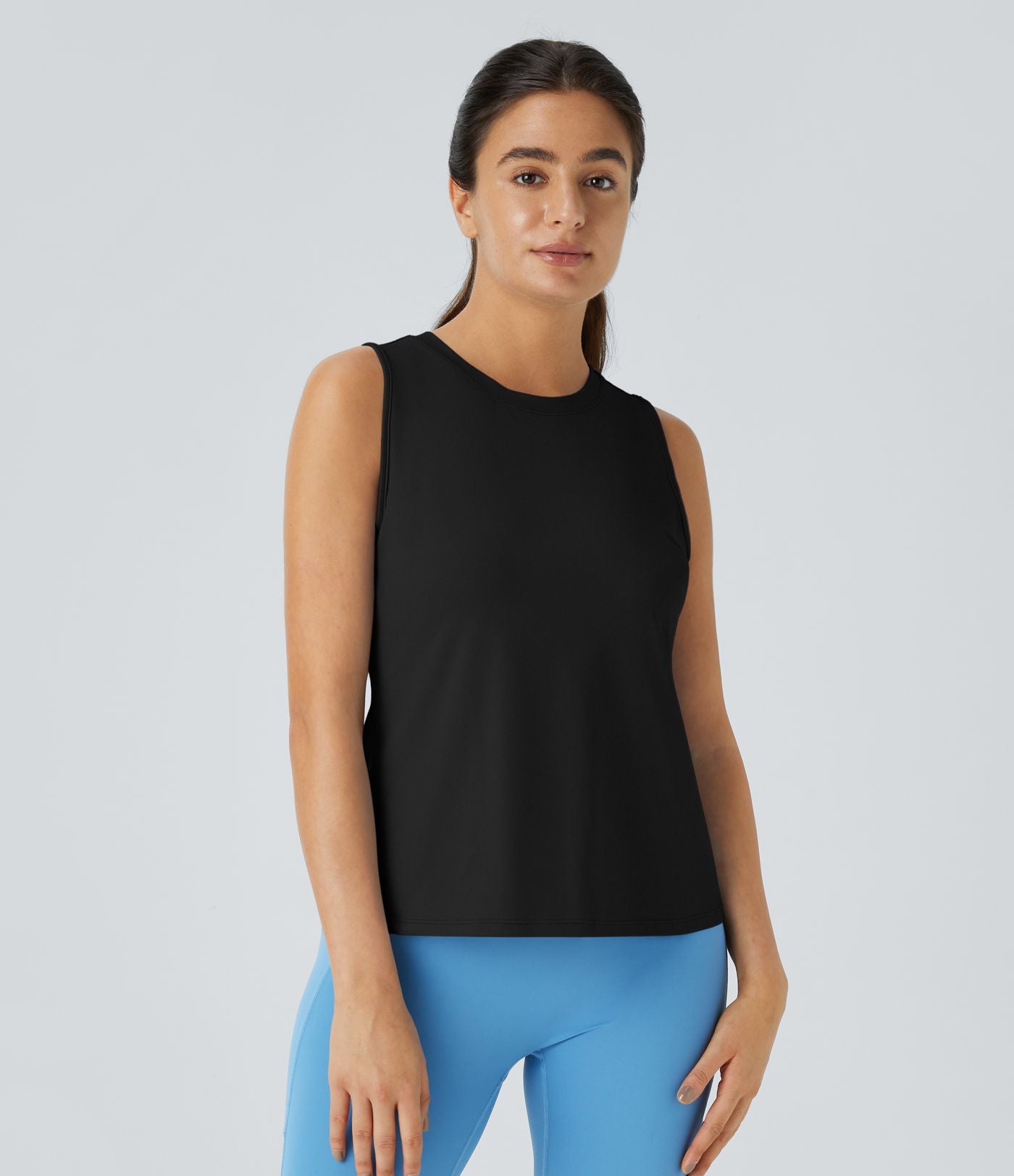 Top Débardeur Yoga Uni à Ourlet Croisé et Découpe