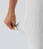 Legging de yoga rayé taille haute avec cordon de serrage et poches