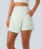 Short casual taille haute coupe baggy en mélange de lin avec poches