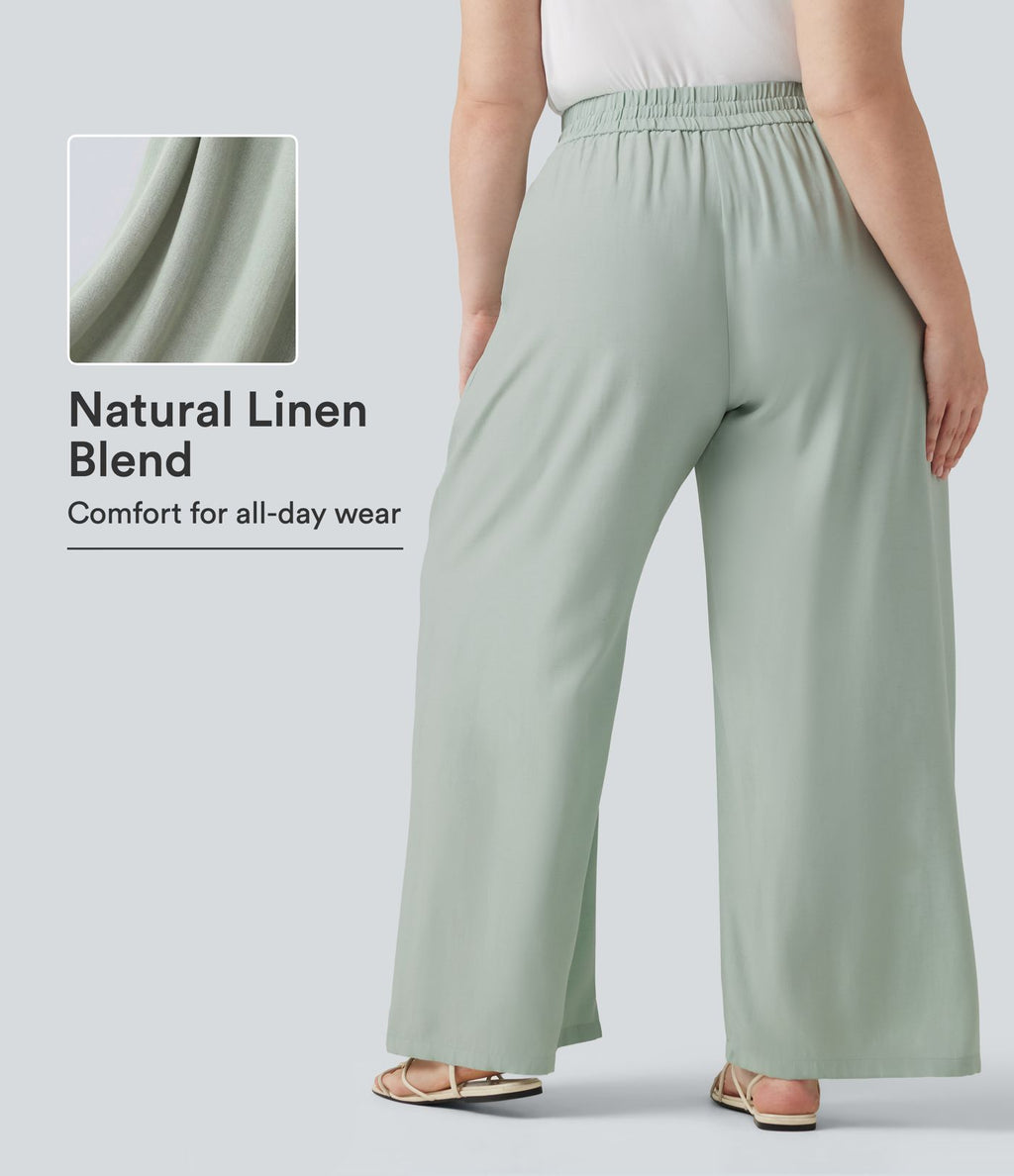 Pantalon large grande taille taille haute avec cordon de serrage et poches