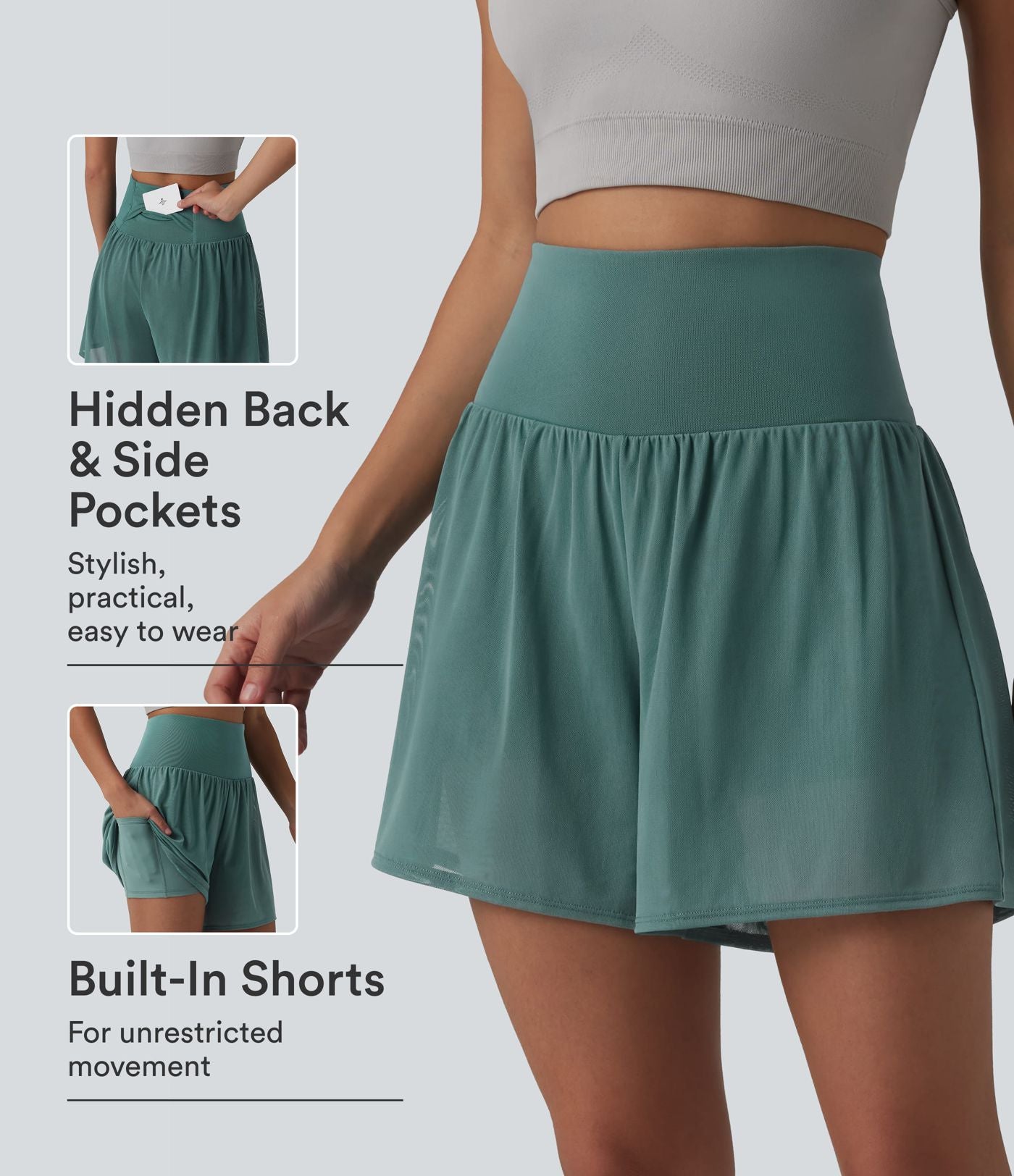 Short de yoga SoftlyZero™ Airy 2-en-1 taille haute avec empiècement mesh contrastant, à effet frais InstantCool et poches 12,5 cm