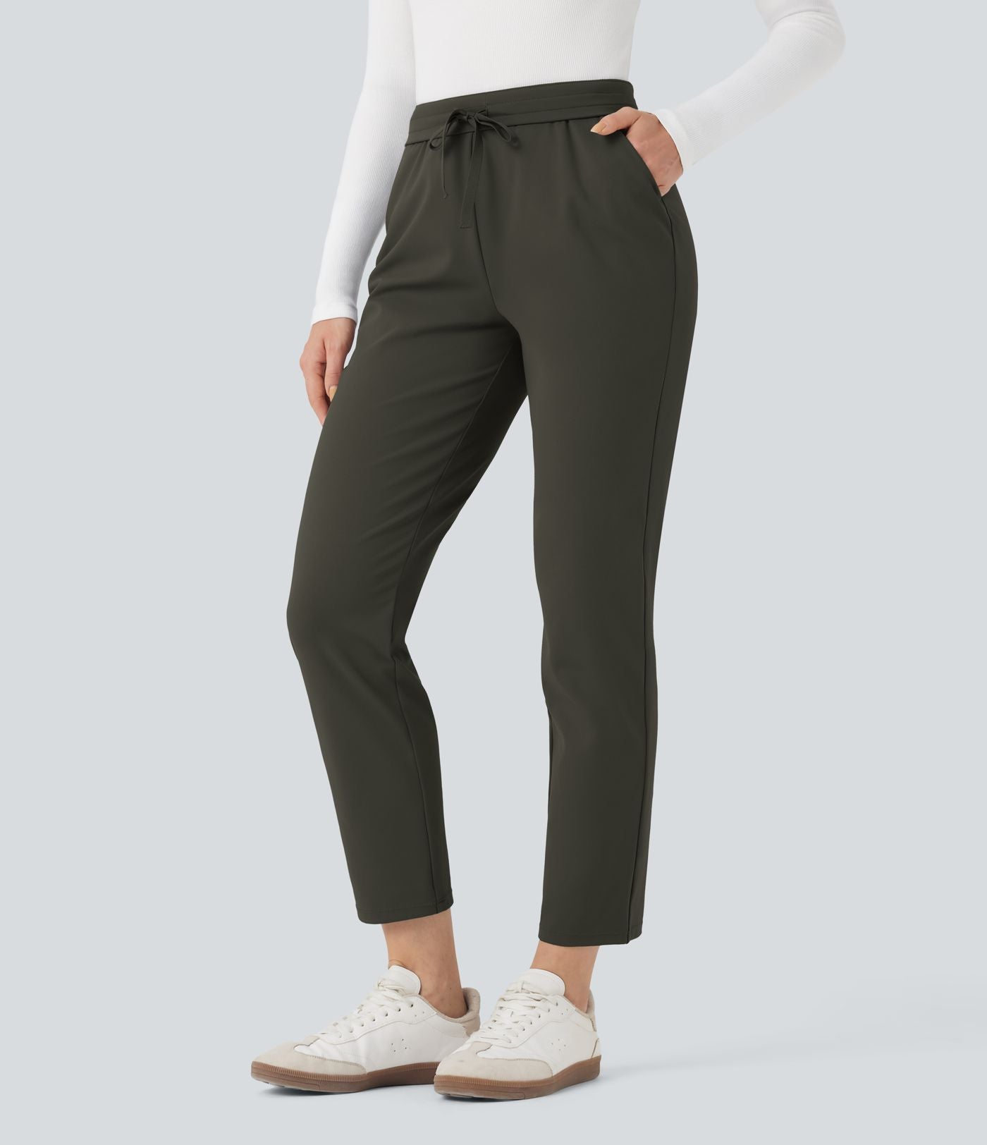 Pantalon de travail ajusté 7/8 repliable taille haute avec cordon de serrage Halara Flex™ DayStretch avec poches