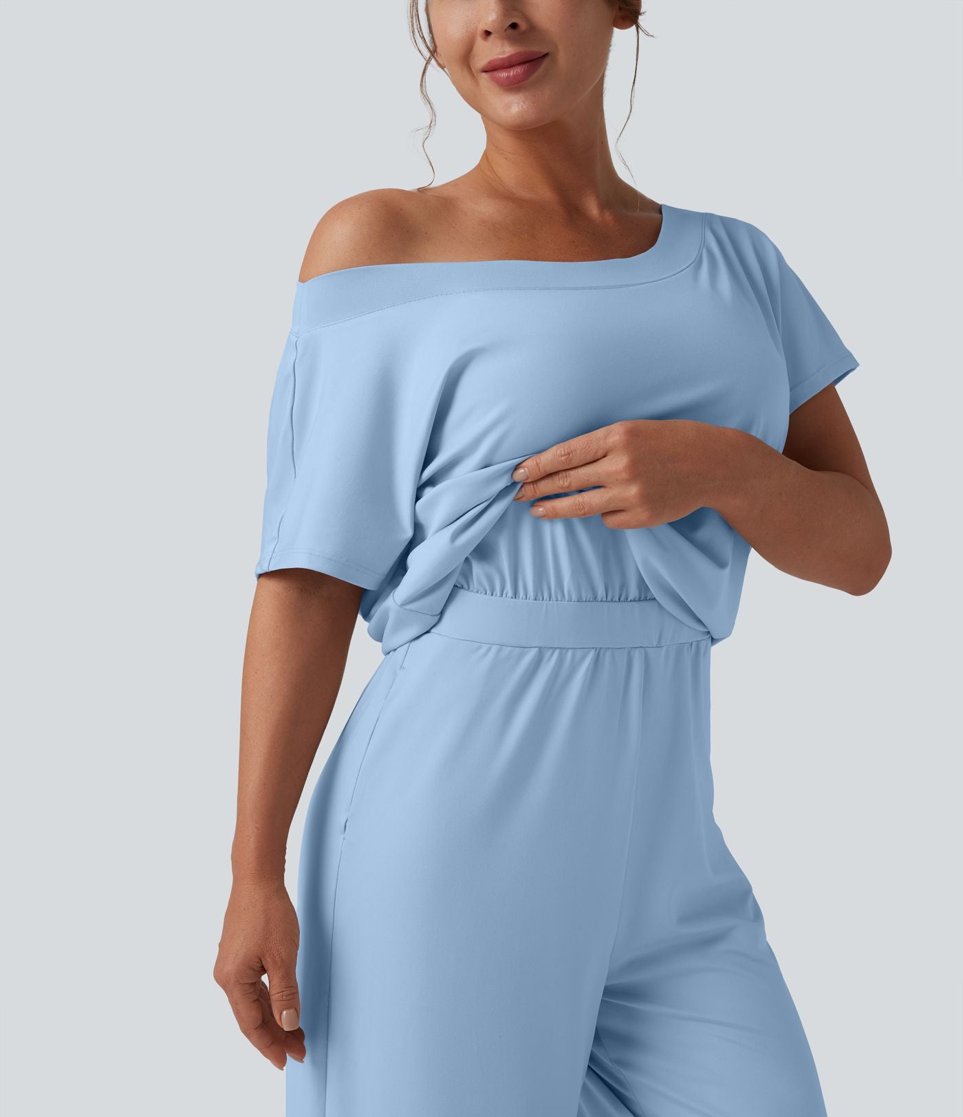 Combinaison casual asymétrique manches courtes avec poches et fente - Easy Peasy