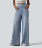 Jean large Halara Flex™ décontracté taille haute avec poches et dentelle contrastée