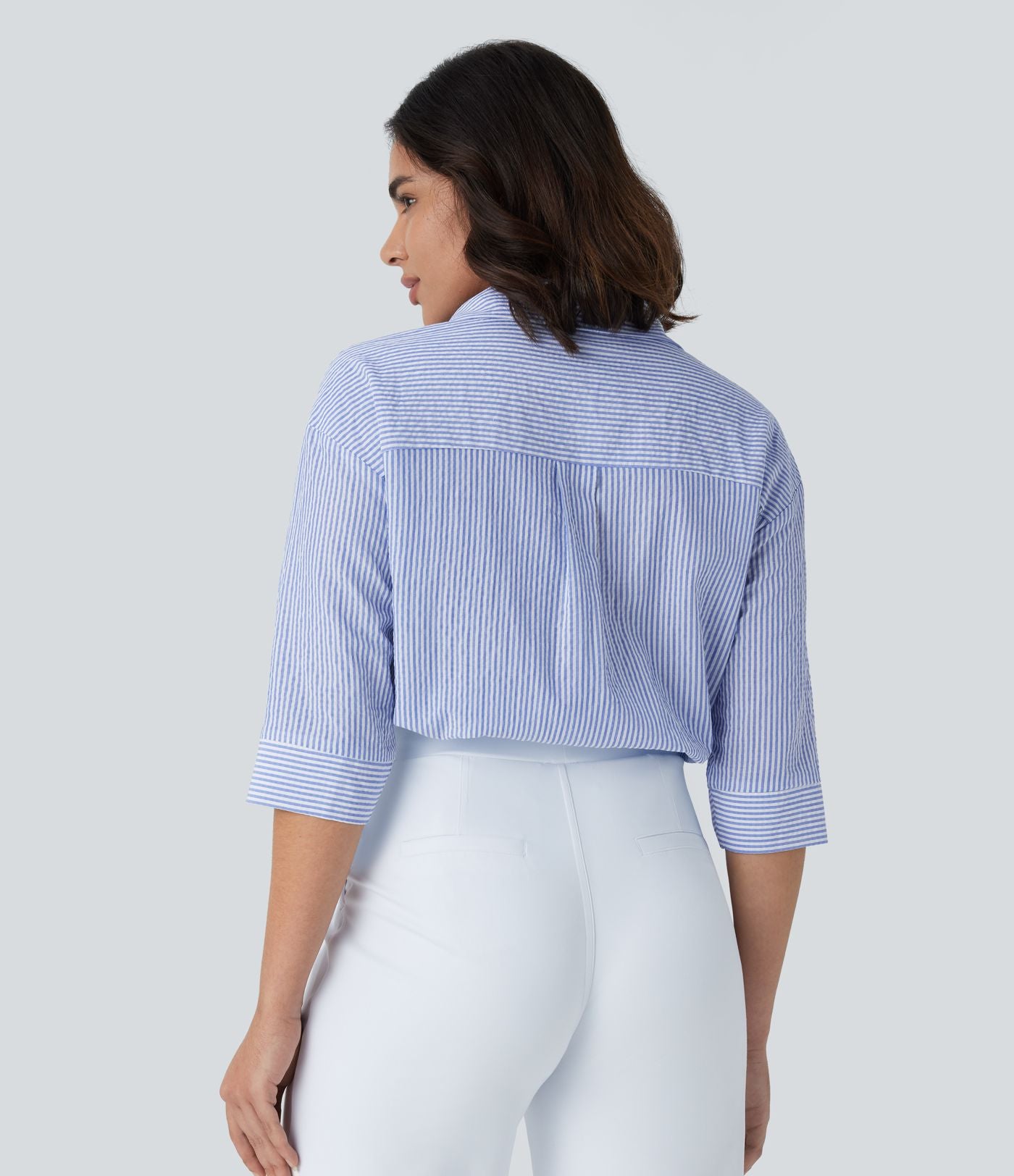 Chemisier rayé tailleur à manches mi-longues et ourlet arrondi