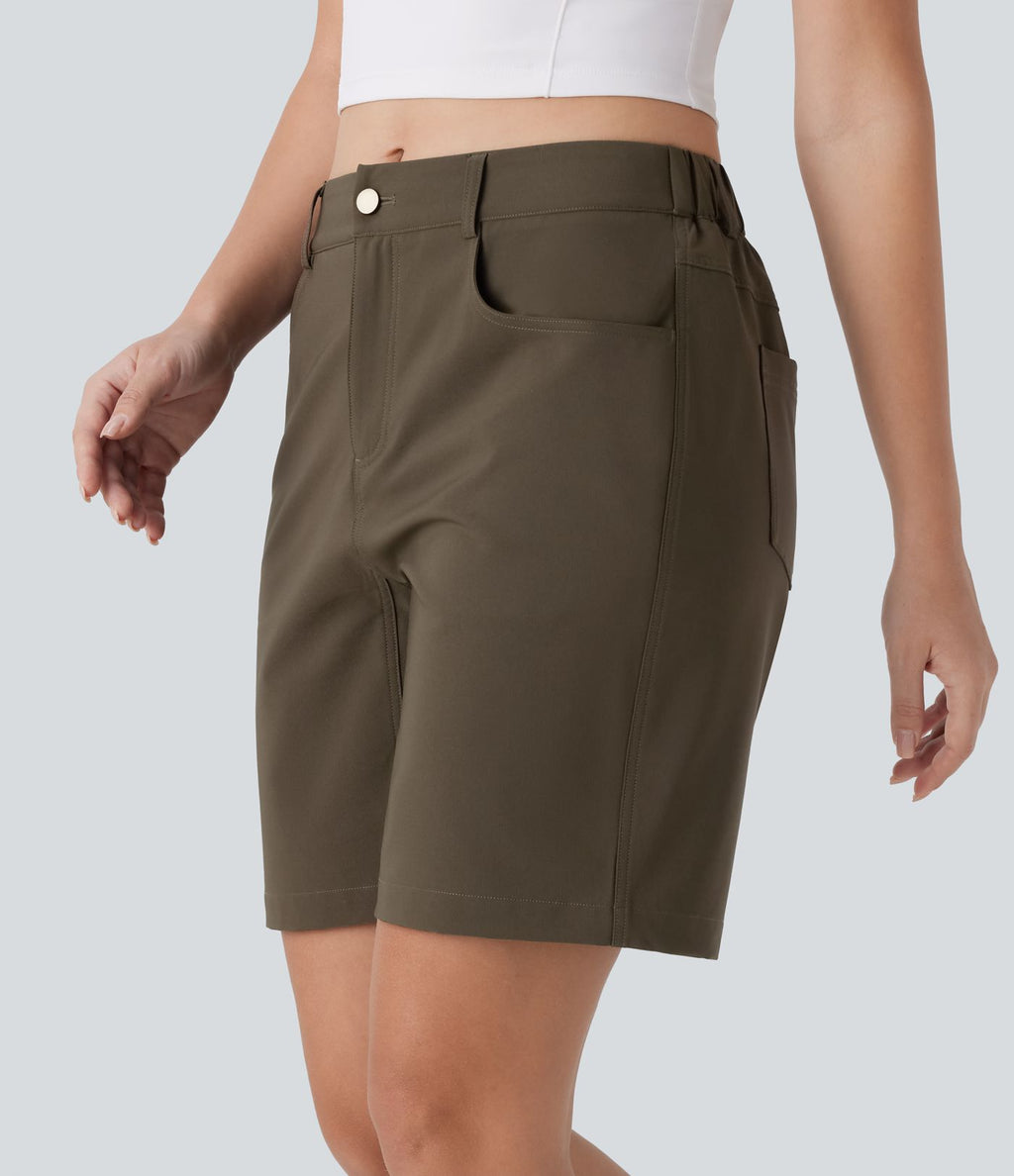 Short de randonnée déperlant taille moyenne 17,5 cm avec boutons, zip et poches multiples