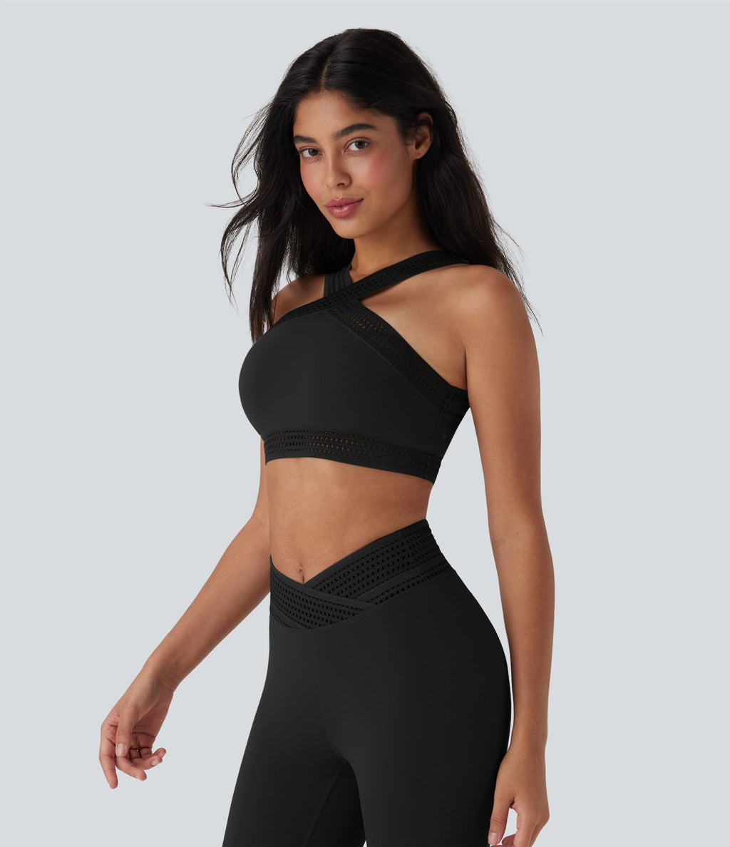 Brassière de sport yoga soutien souple croisé à découpes bonnets A-D