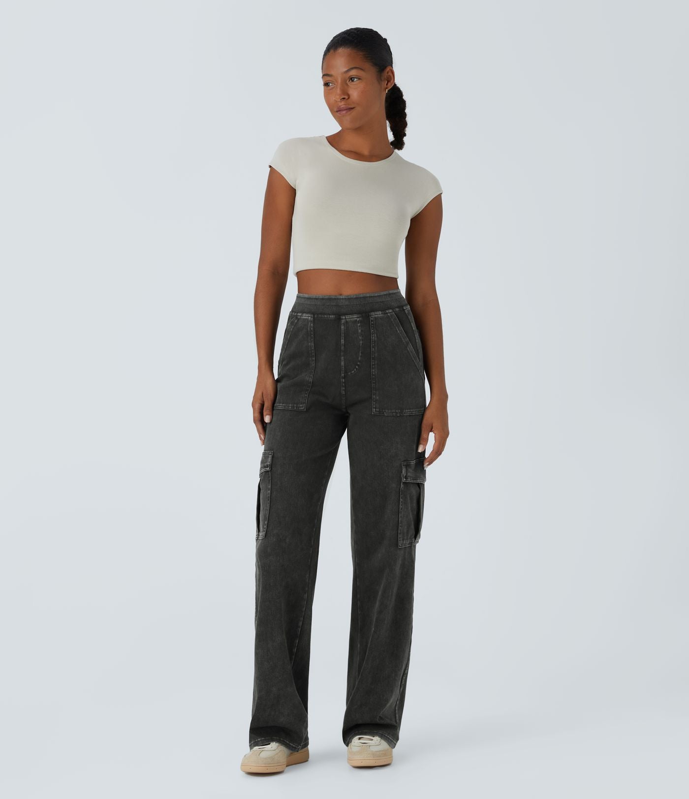 Halara Flex™ Taille Mi-Haute Multiples Poches Jambe Droite Jean Cargo Décontracté Extensible