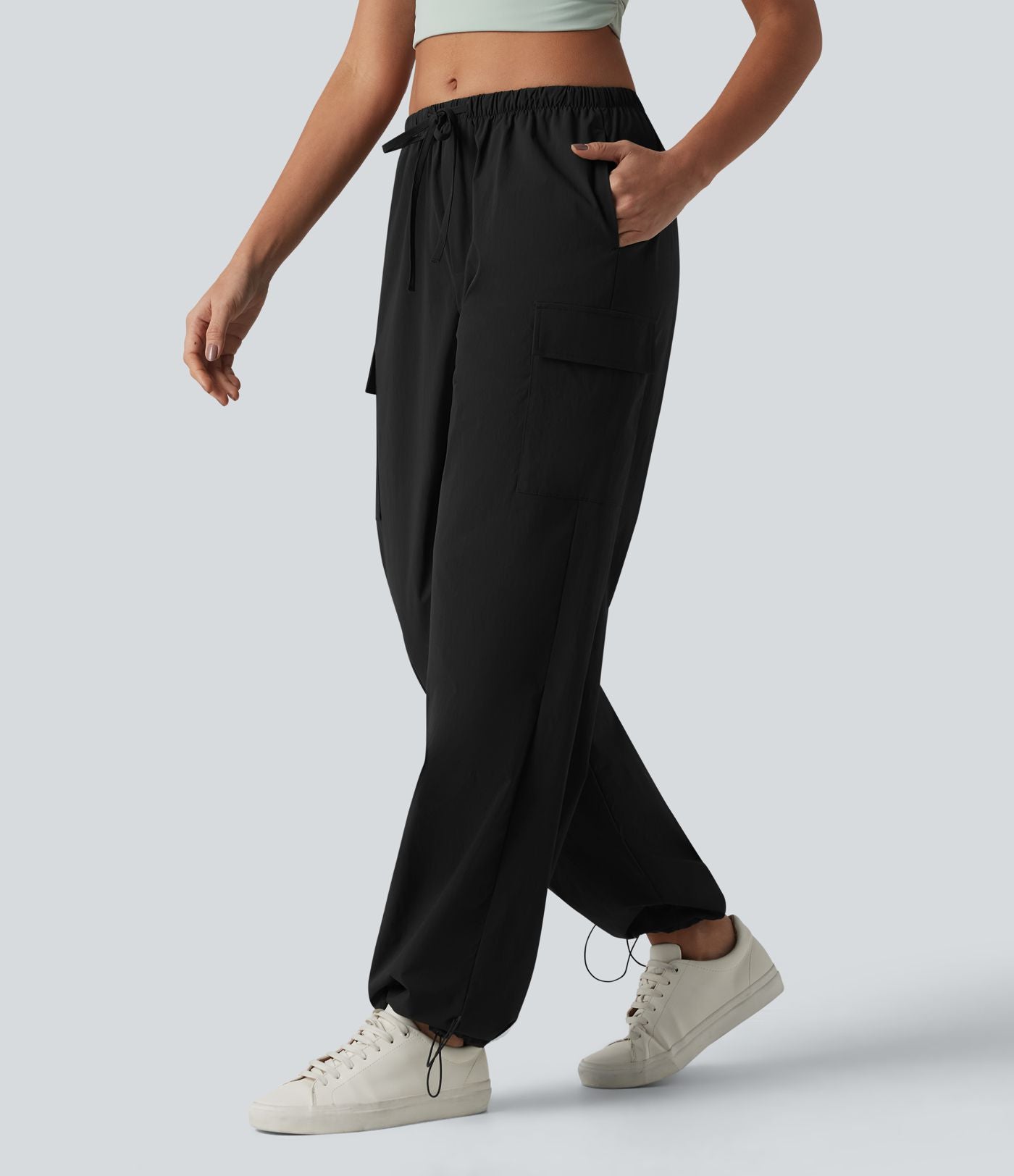 Pantalon cargo casual droit taille mi-haute avec cordon de serrage et poches