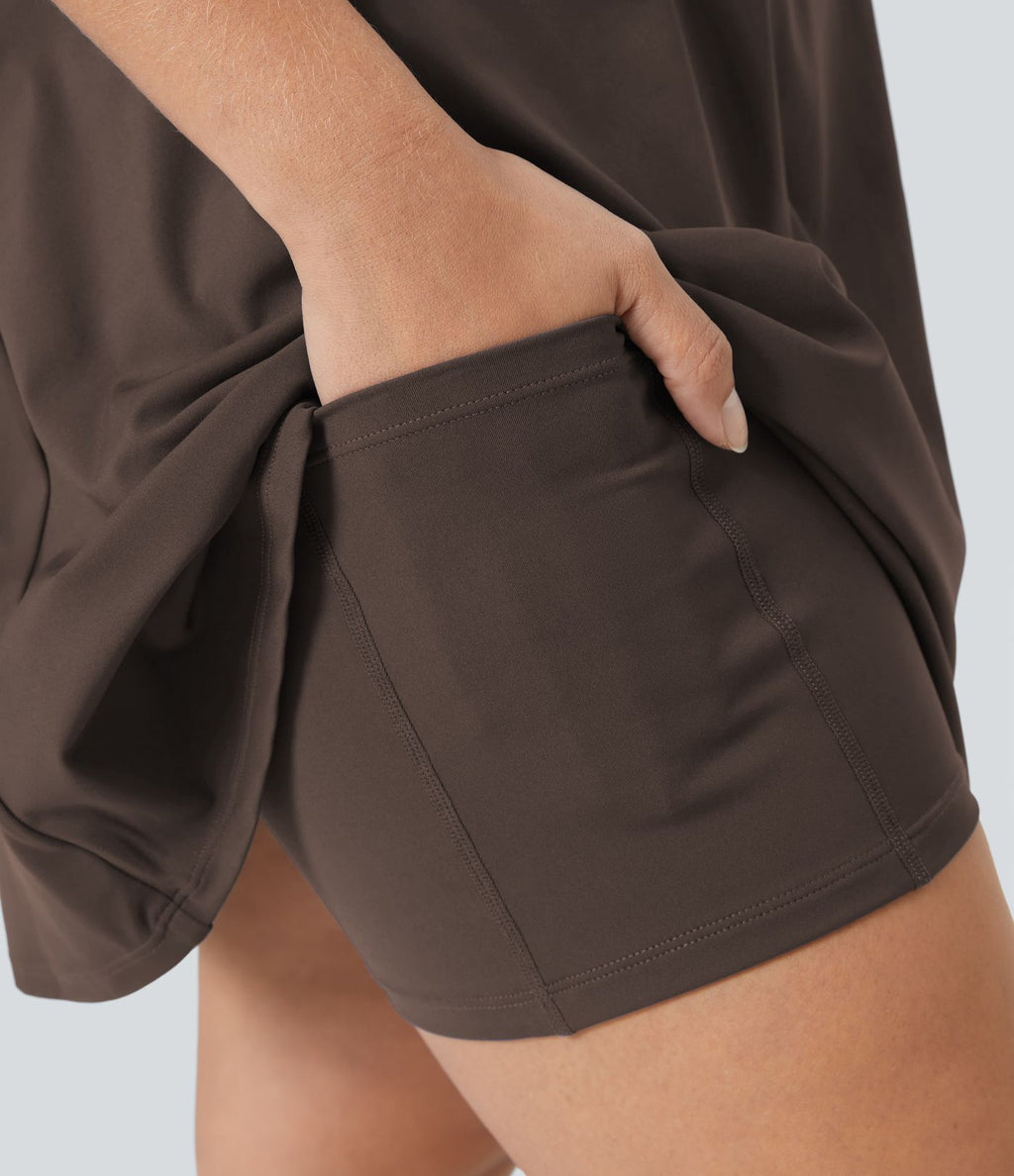 Robe longue de danse évasée à dos ouvert avec torsade grandes tailles et short intégré - Édition Easy Peasy