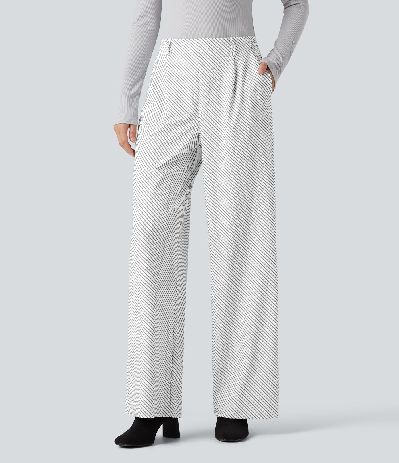 Pantalon de travail Halara Flex™ droit à rayures, taille haute, avec poches