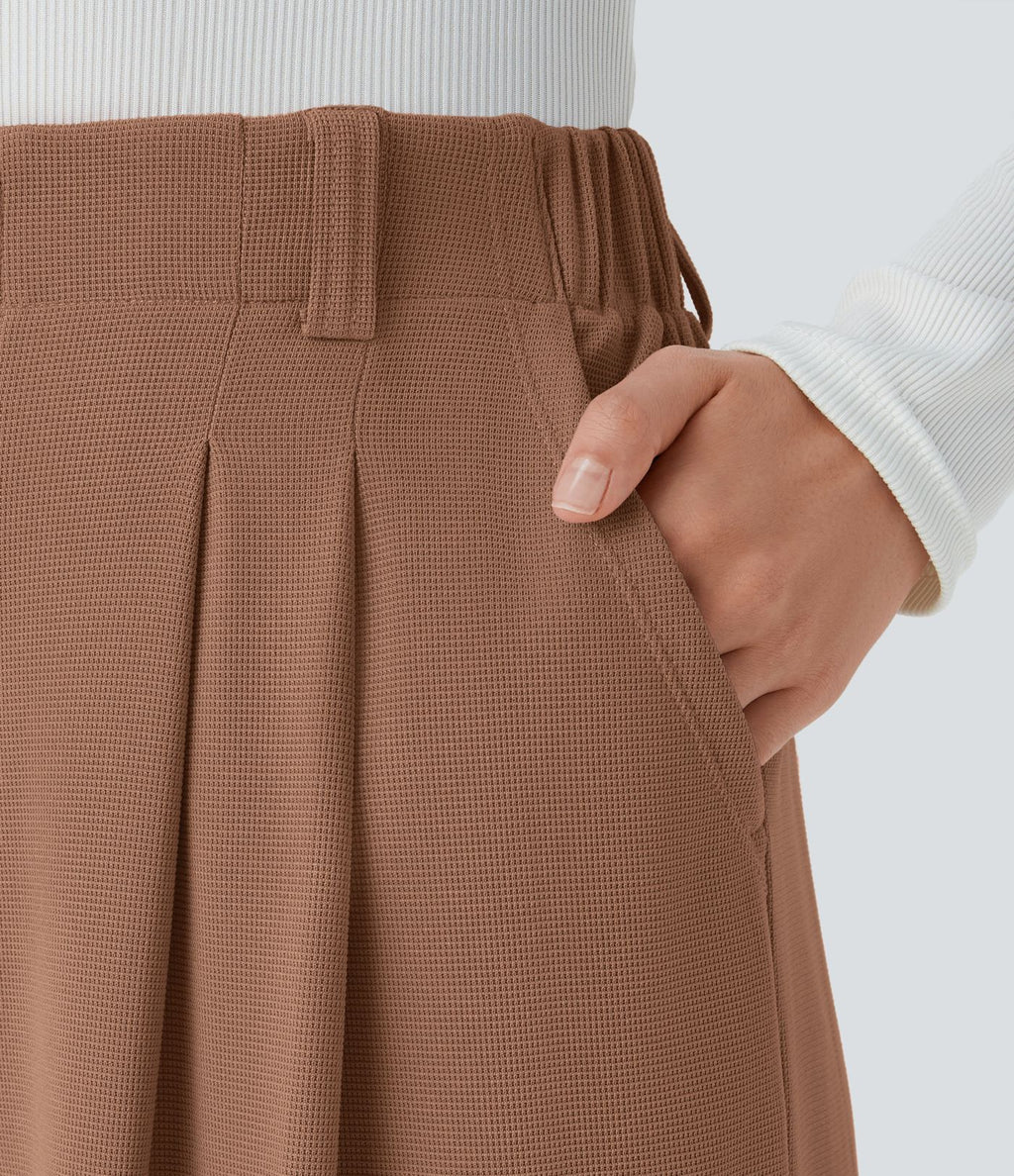 Halara Flex™ Pantalon Tailleur Large Fluide Gaufré Taille Haute Poches Latérales