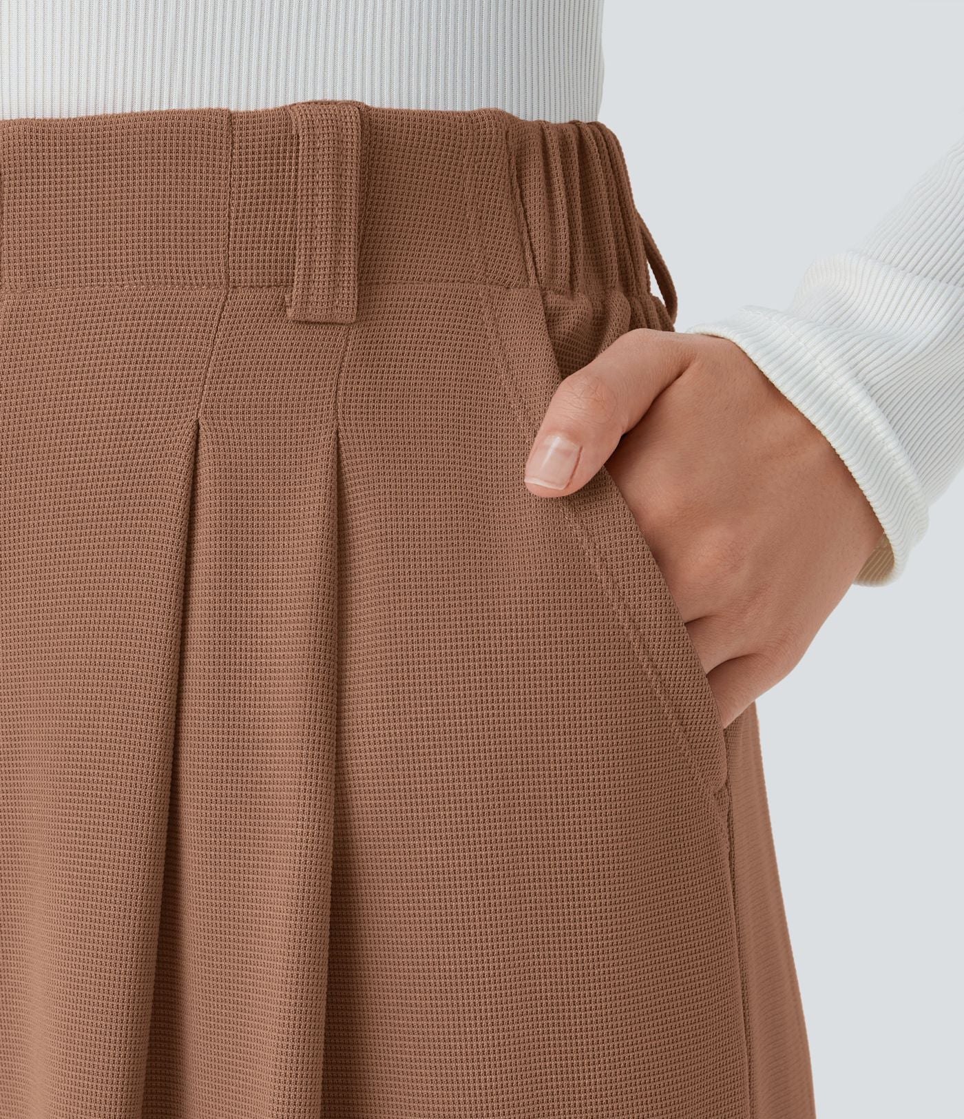 Halara Flex™ Pantalon Tailleur Large Fluide Gaufré Taille Haute Poches Latérales