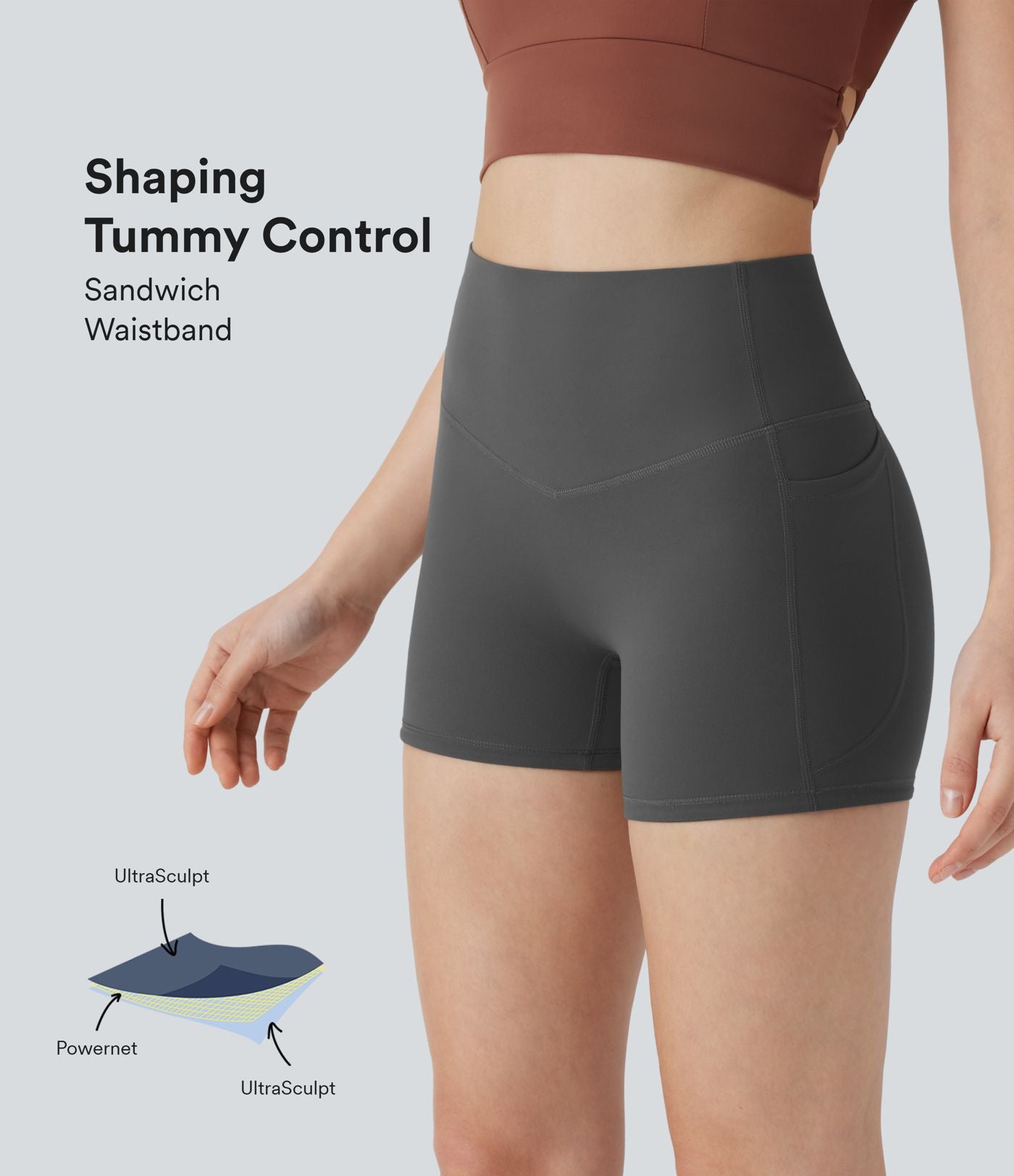 Short cycliste 7,5 cm d'entraînement gainant taille haute avec poches Halara UltraSculpt™