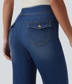 Halara Flex™ Jean évasé casual taille basse en lyocell drapé effet délavé, avec poches