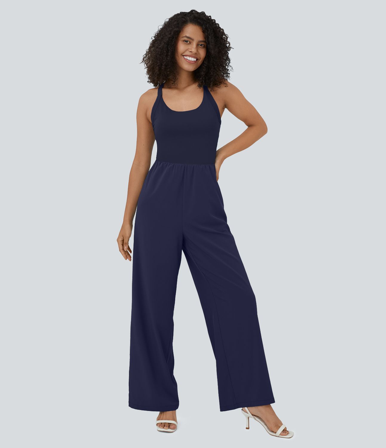 Breezeful™ Combinaison Yoga Fluide Sans Manches Dos Nu Découpée et Torsadée avec Poches Latérales Séchage Rapide
