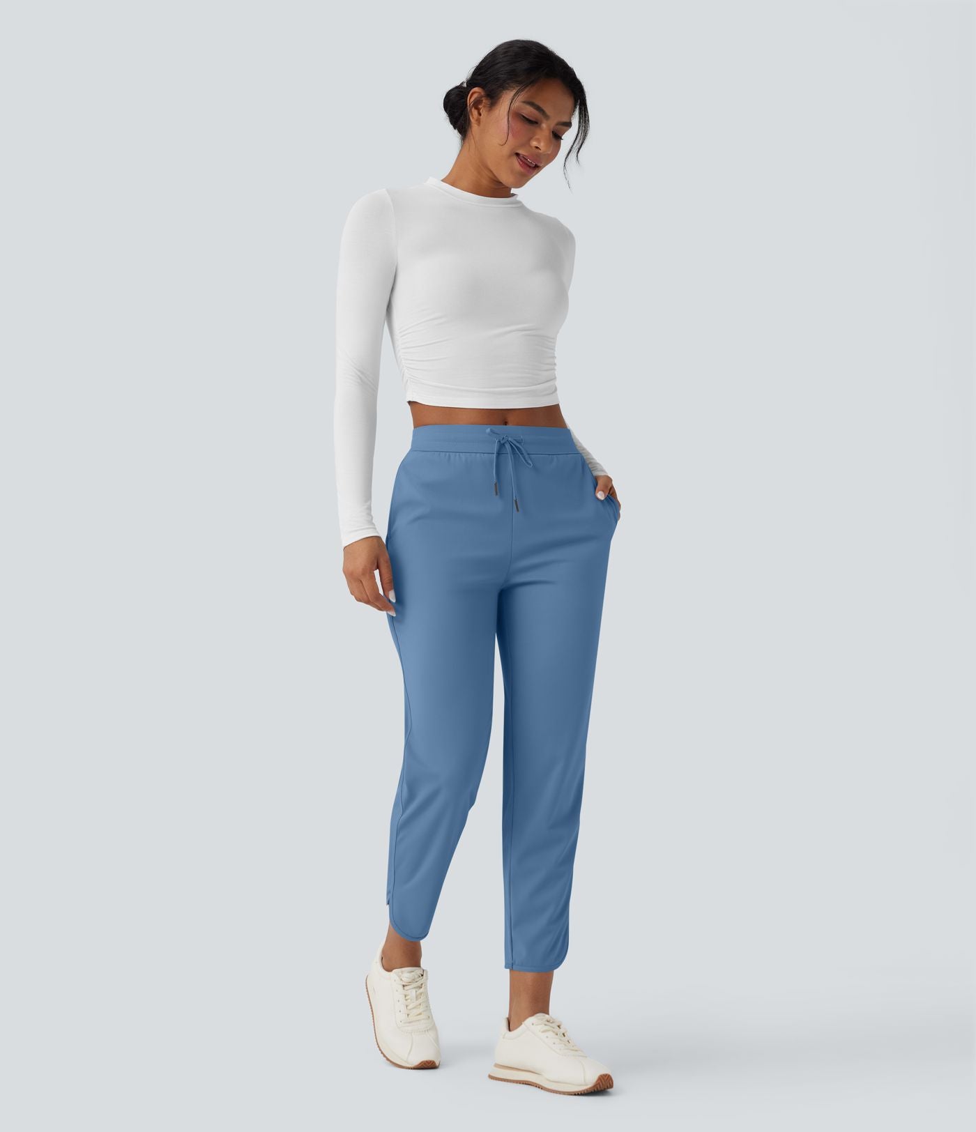 Pantalon de golf fuselé, taille mi-haute, cordon, ourlet courbé, séchage rapide, avec poches—UPF40+
