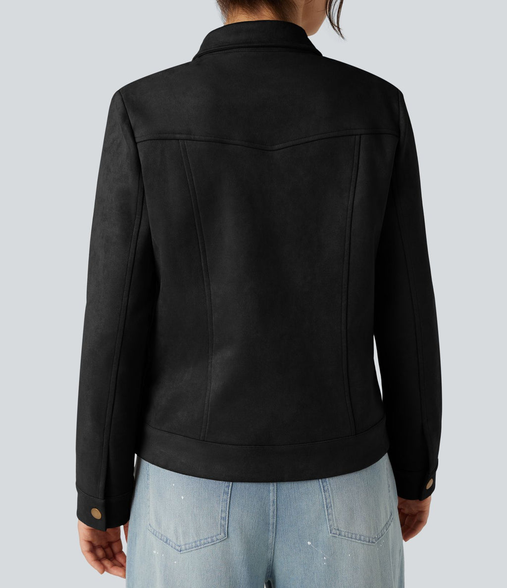 Veste décontractée effet daim à col et manches longues avec poches