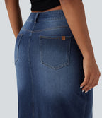 Jupe décontractée denim moulante Halara Flex™ asymétrique taille mi-haute avec fente et poches