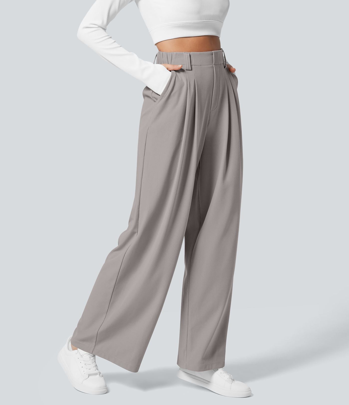 Pantalon Tailleur Large Fluide Halara Flex™ Gaufré Taille Haute Poches Latérales