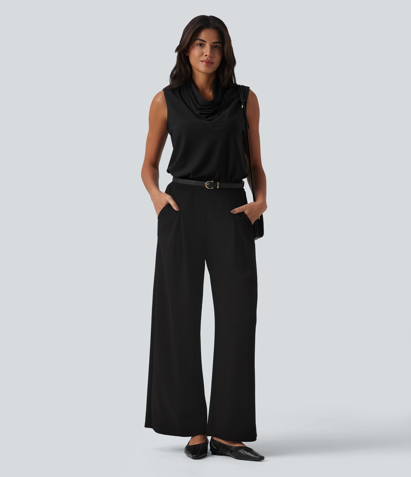 Blouse de travail sans manches à col drapé