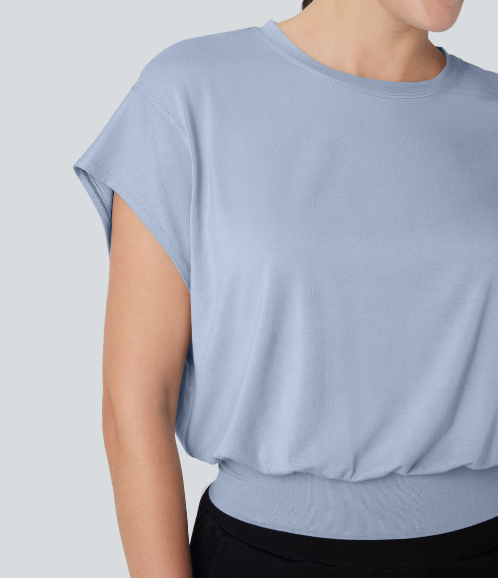 T-shirt de travail à col rond et manches chauve-souris courtes