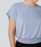 T-shirt de travail à col rond et manches chauve-souris courtes