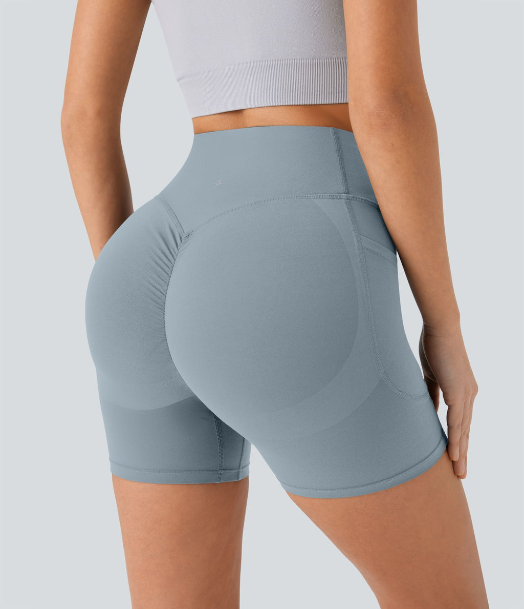 Short cycliste 12,5 cm d'entraînement gainant galbant taille haute avec effet scrunch et poches Halara UltraSculpt™