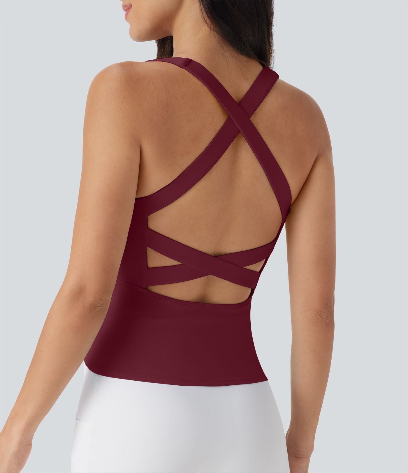 Débardeur de course crop top dos nu col carré bretelles croisées Softlyzero™ Airy Cool Touch - longueur rallongée - UPF50+