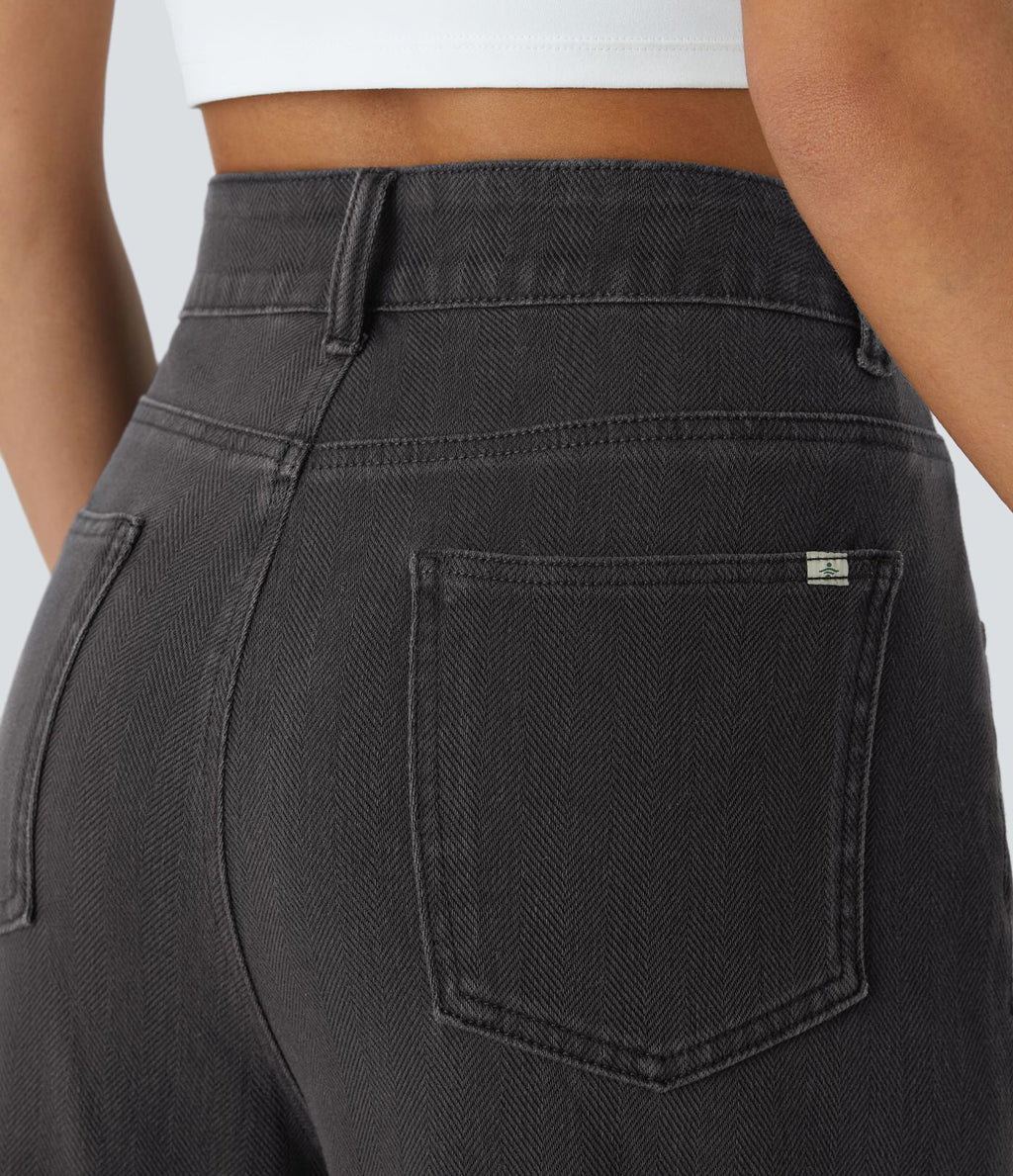 Jean décontracté Halara Flex™ effet chevron taille haute, jambes larges, ourlet roulotté et poches multiples