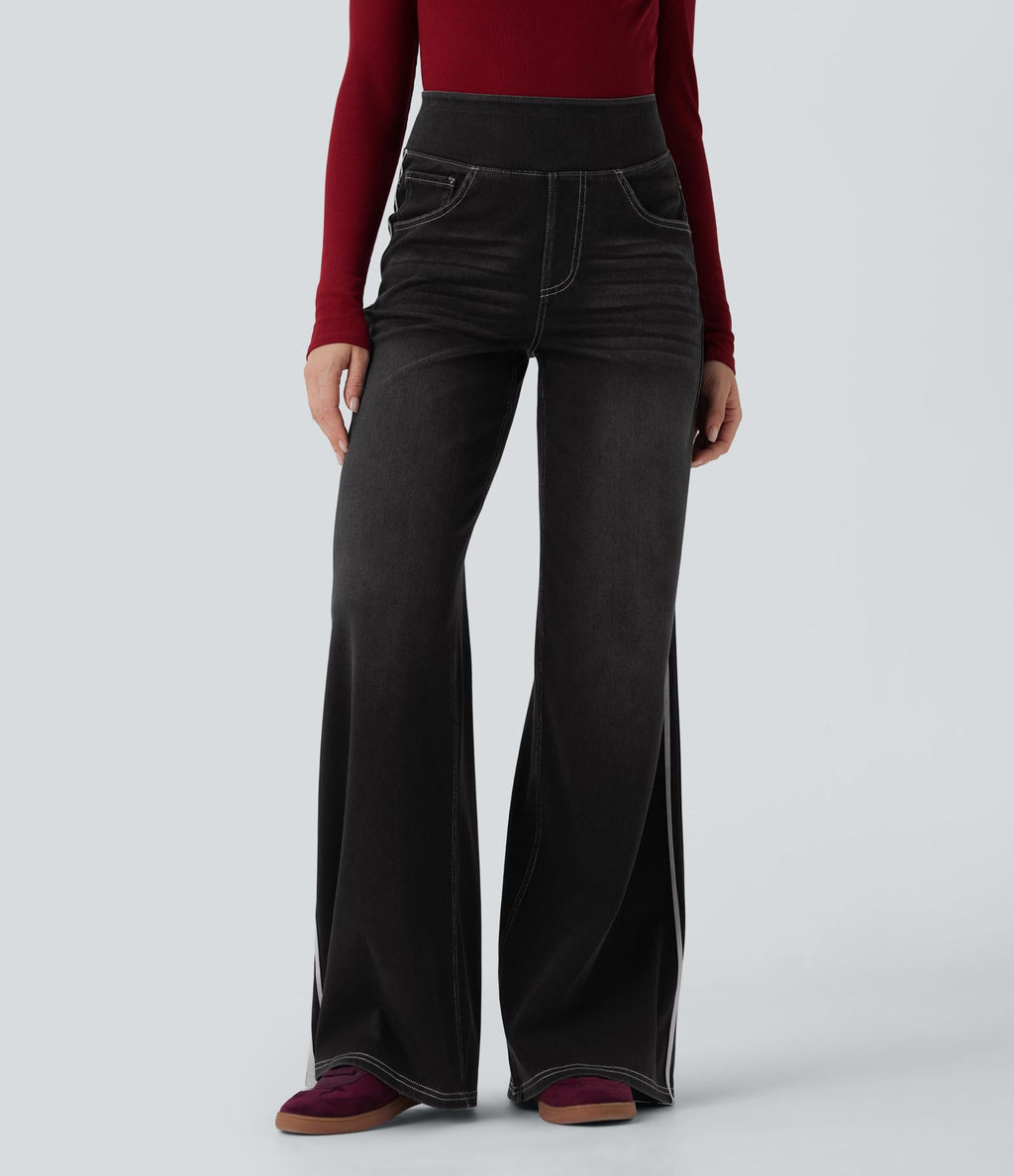 Halara Flex™ Jean large fluide délavé taille haute à rayures avec poches