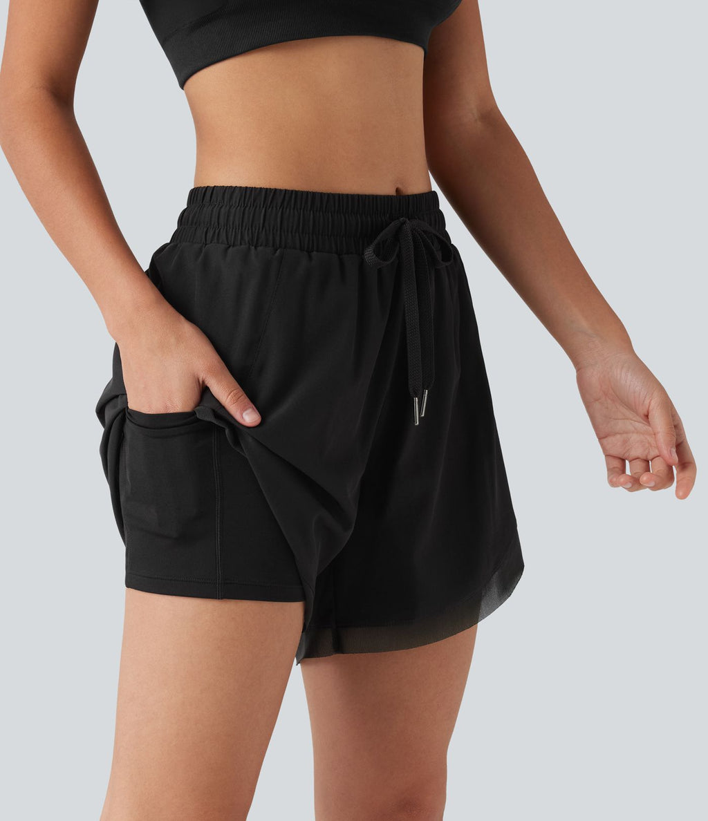 Short de running 2-en-1 taille mi-haute 12,5 cm avec cordon, ourlet incurvé, mesh contrasté et poches