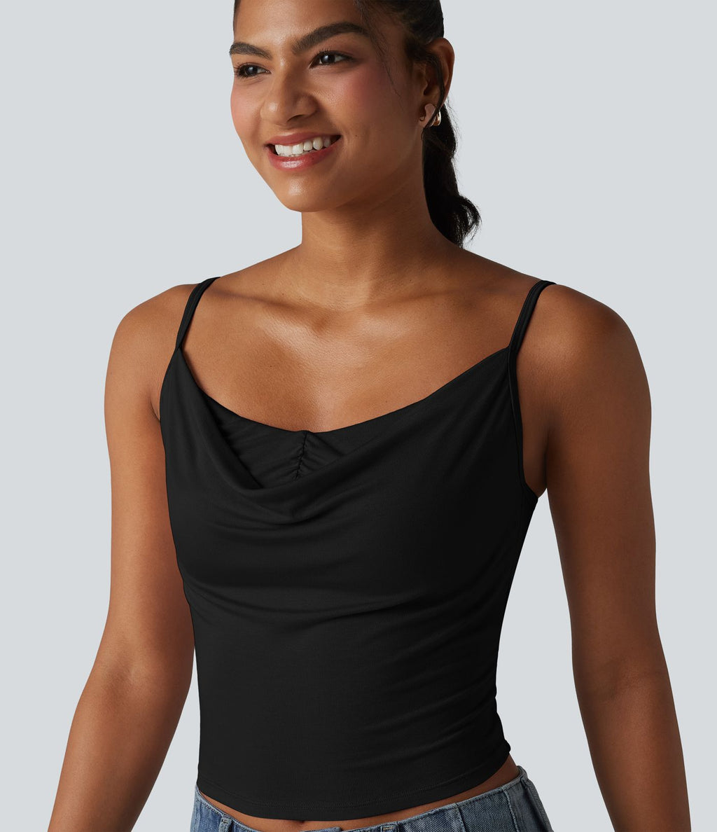 Débardeur casual en maille côtelée col bénitier bretelles réglables avec soutien-gorge intégré