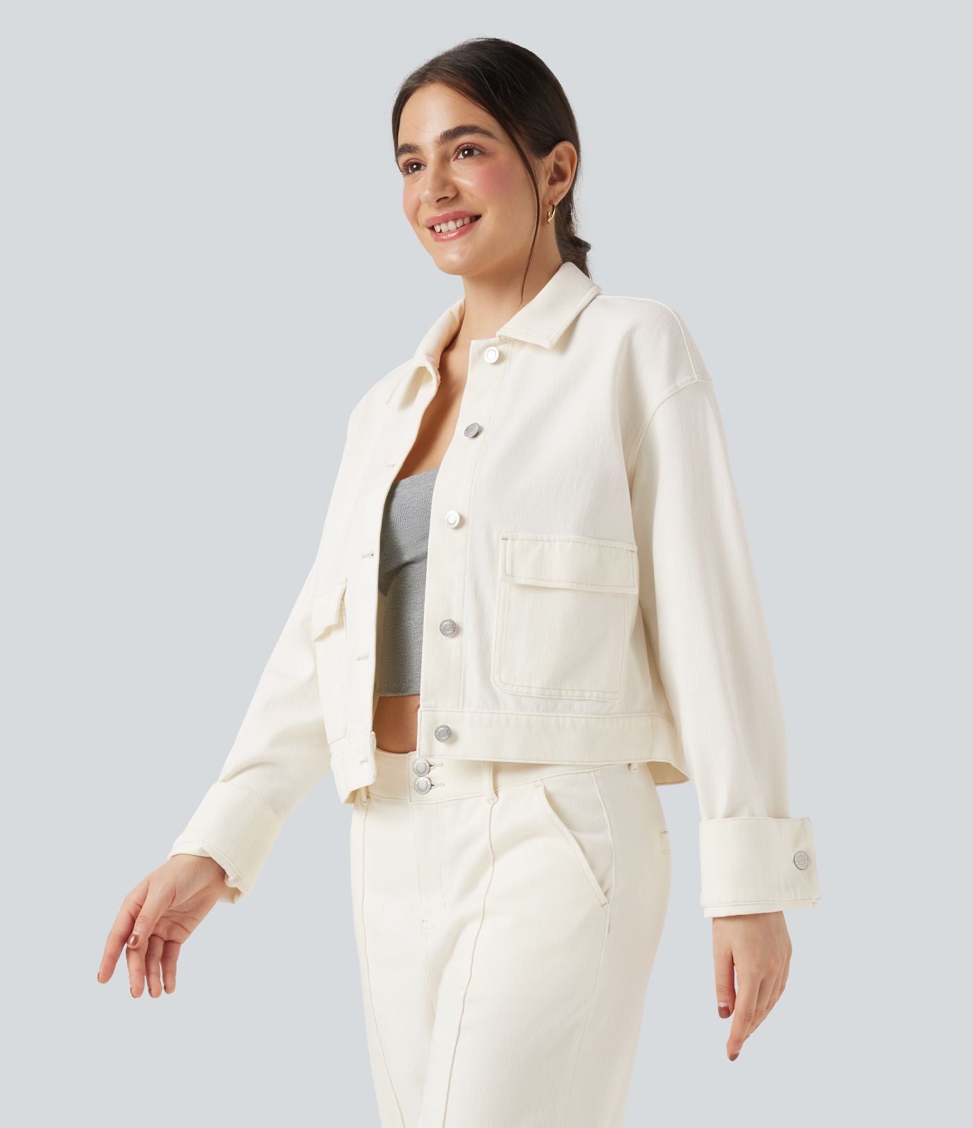 Veste denim Halara Flex™ col chemise manches longues