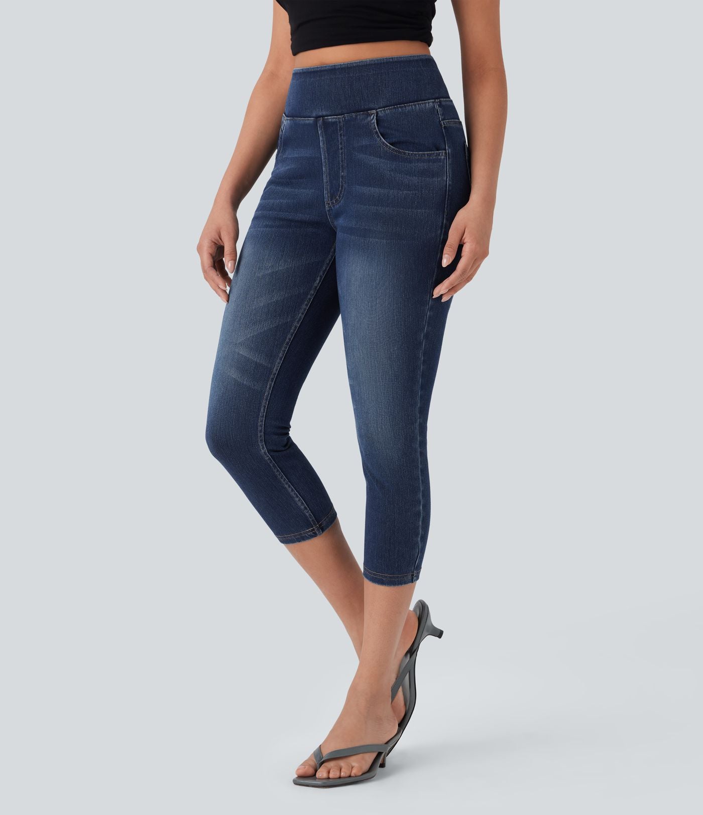 Leggings capri Halara Flex™ en jean extensible tricoté à taille haute et poches
