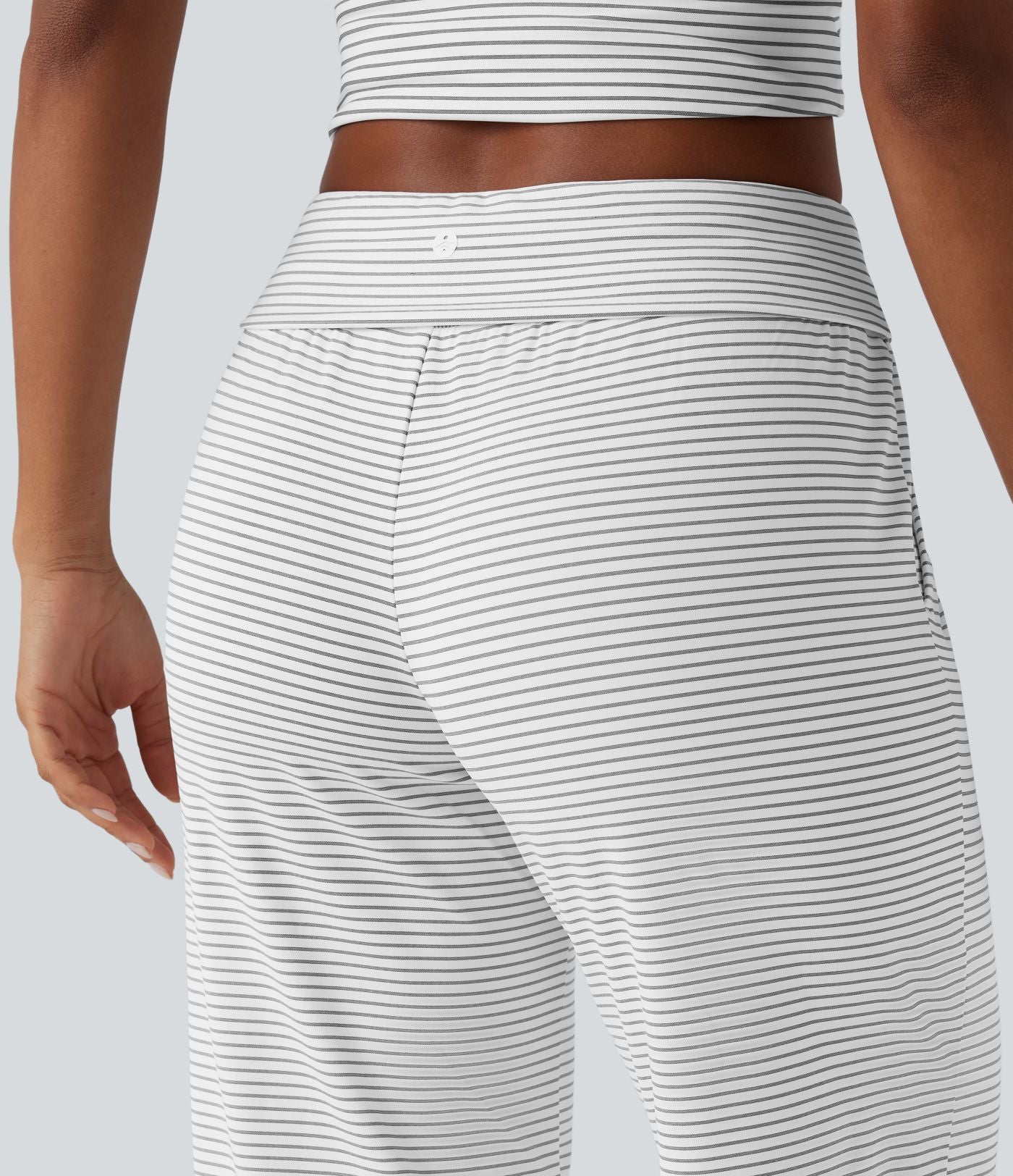 Pantalon décontracté droit à rayures taille basse repliable avec cordon de serrage et poches