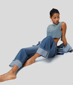 Halara Flex™ Jean Larges Taille Haute Ourlet Roulotté Multiples Poches