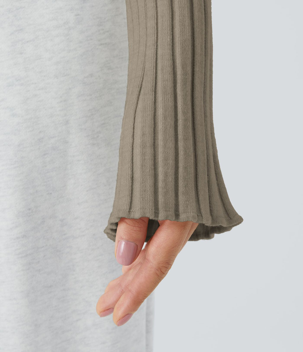 Pull Décontracté à Col Rond, Manches Longues et Volants