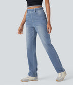 Halara Flex™ Jean casual délavé jambe droite taille haute gainant avec poches