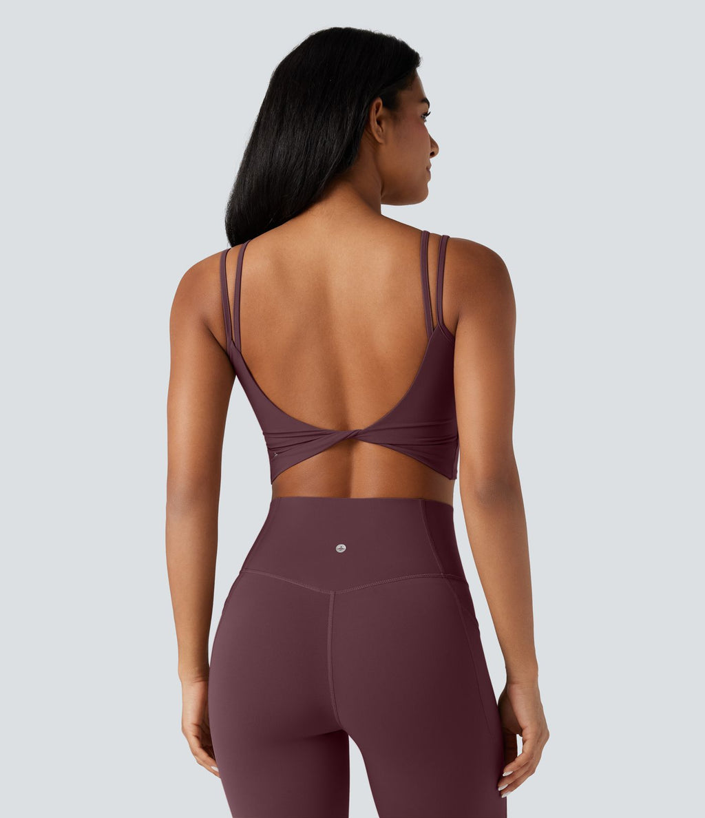 Débardeur yoga court Halara UltraSculpt™ double bretelles torsadé dos nu
