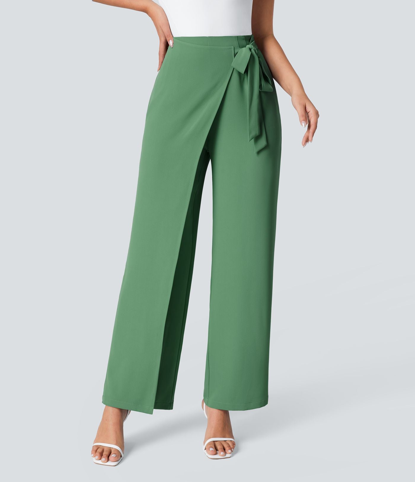 Pantalon Tailleur Large Fluide Taille Haute Fermeture Éclair Invisible