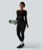 Haut de yoga asymétrique manches longues mesh avec ouverture pouce
