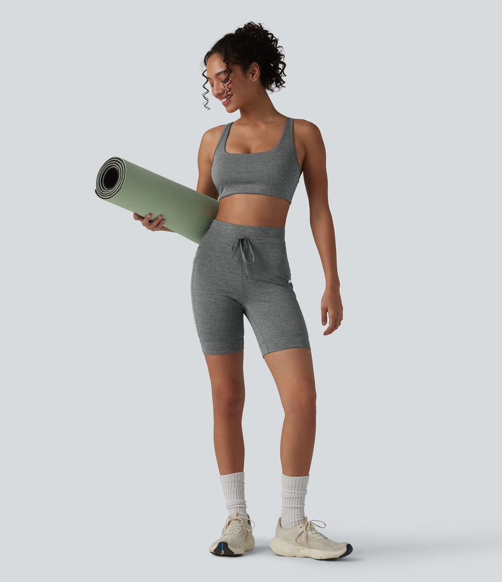 Short cycliste de yoga Halara UltraSculpt™ chiné, taille haute, cordon de serrage, séchage rapide, 17,5 cm, avec poches