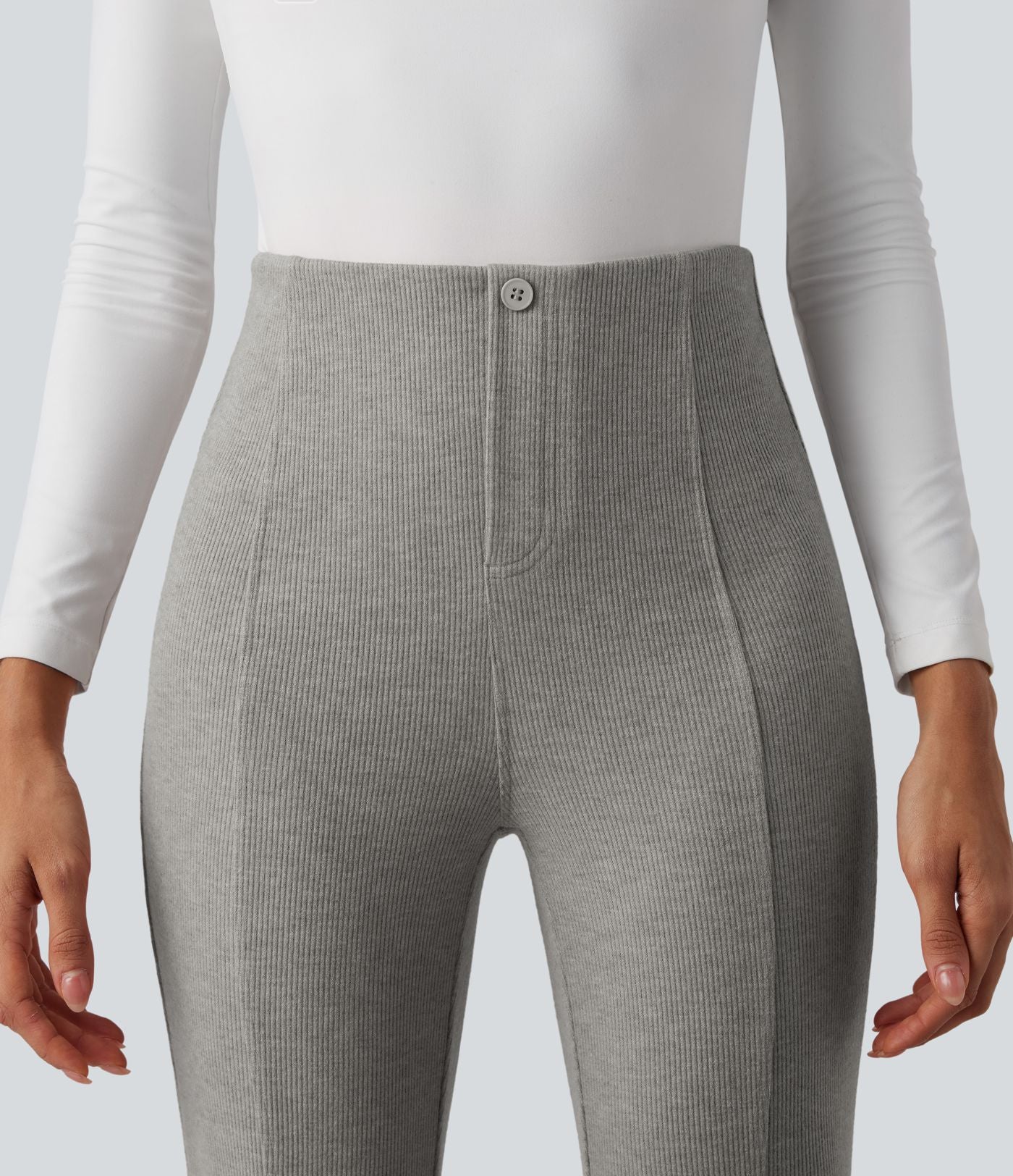 Pantalon  taille haute décontracté évasé côtelé gainant